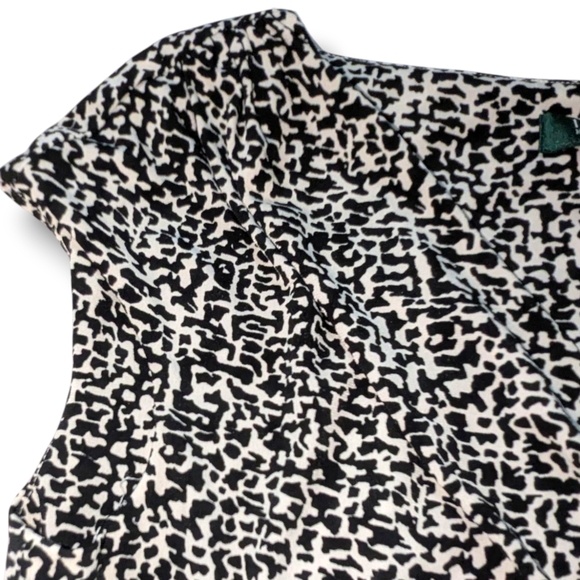 Lauren Ralph Lauren Black White Printed Ruched A Line Jersey Knit Dress Size 8 - Picture 11 of 12